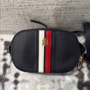 Tommy Hilfiger Navy Crossbody Bag with Red and White Stripes
